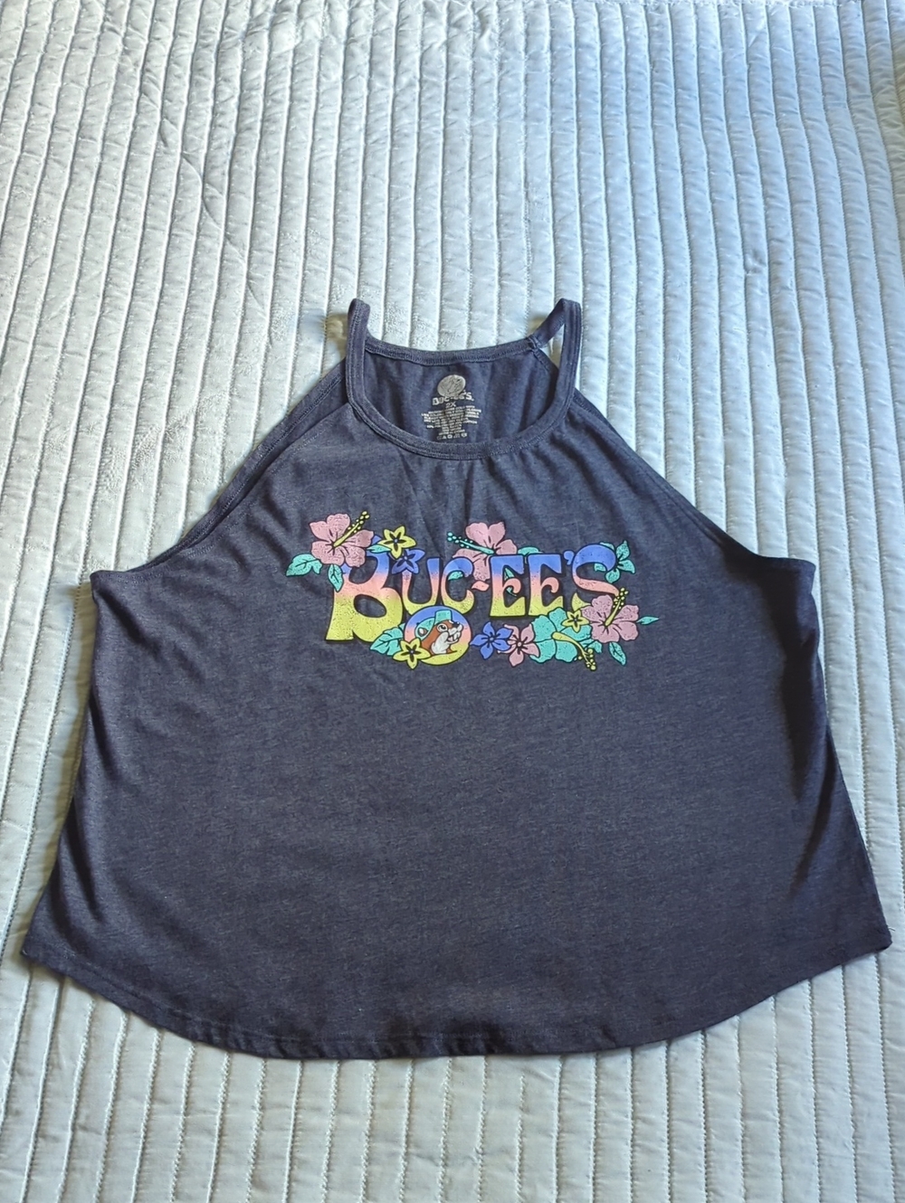 Buc-ee’s Women’s Floral Hibiscus Tank Top Heather Navy Blue 2X Plus Size